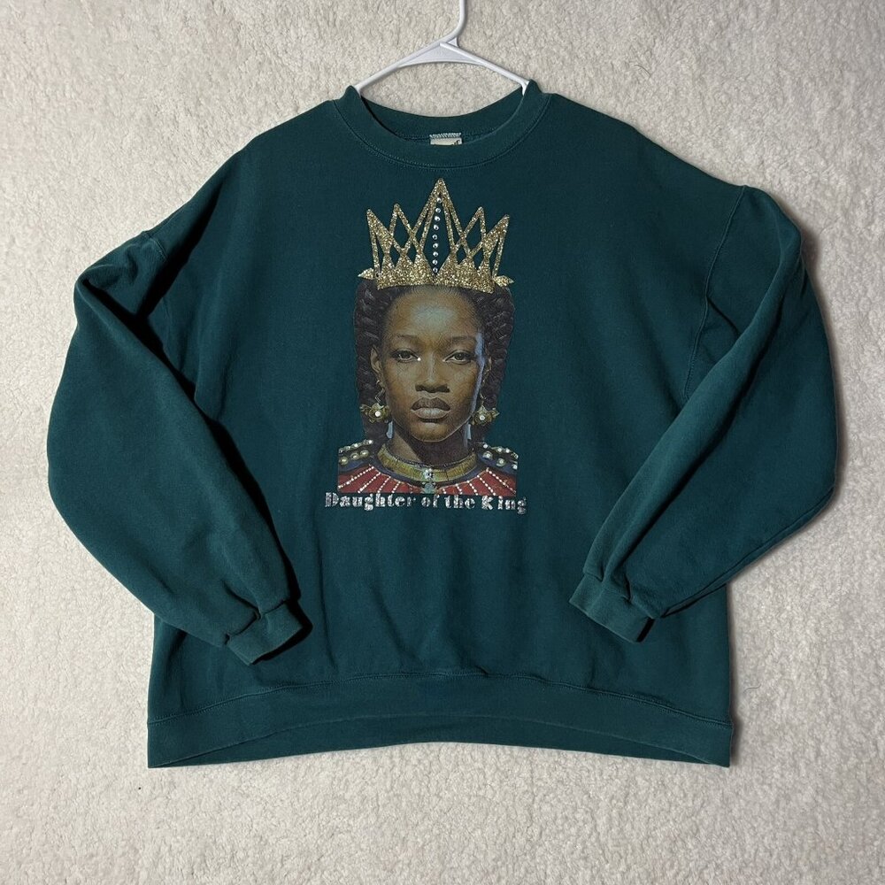 Vintage Cheetah Sweatshirt XL Green Graphic Logo Queen Princess 1990s Made USA